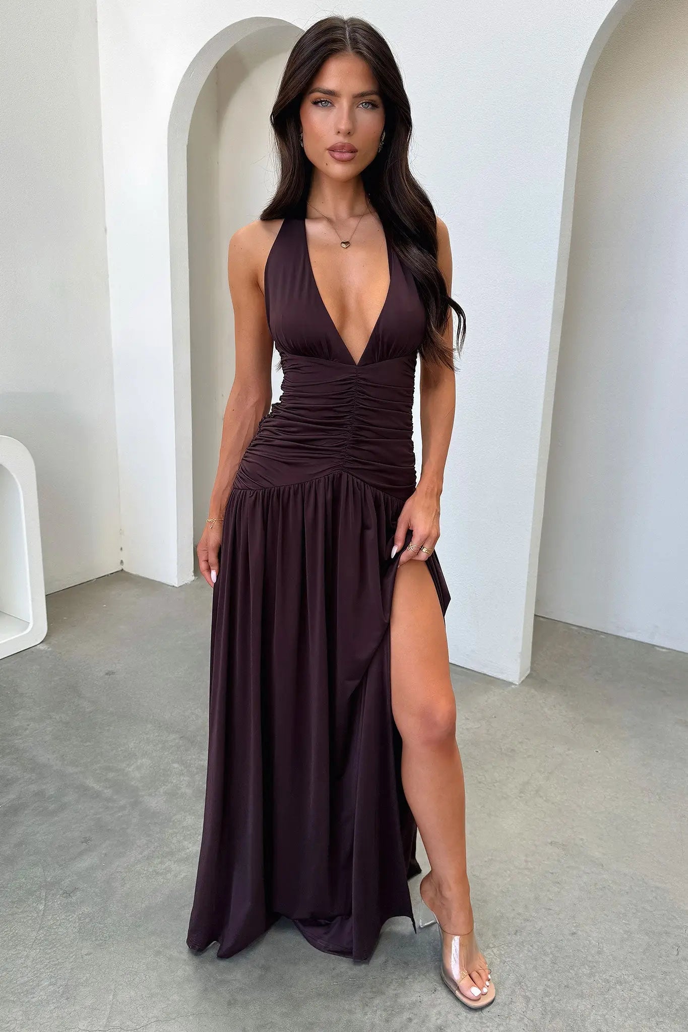 Ginevra Maxi Dress - Brown Goodiefetch