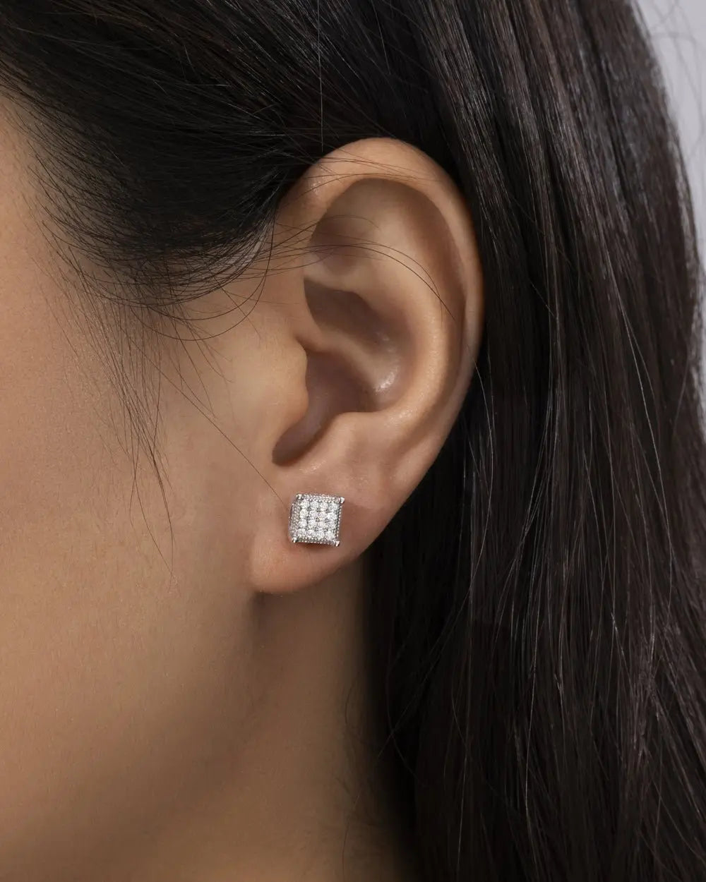 MOISSANITE ICED SQUARE EARRINGS. - WHITE GOLD - Goodiefetch