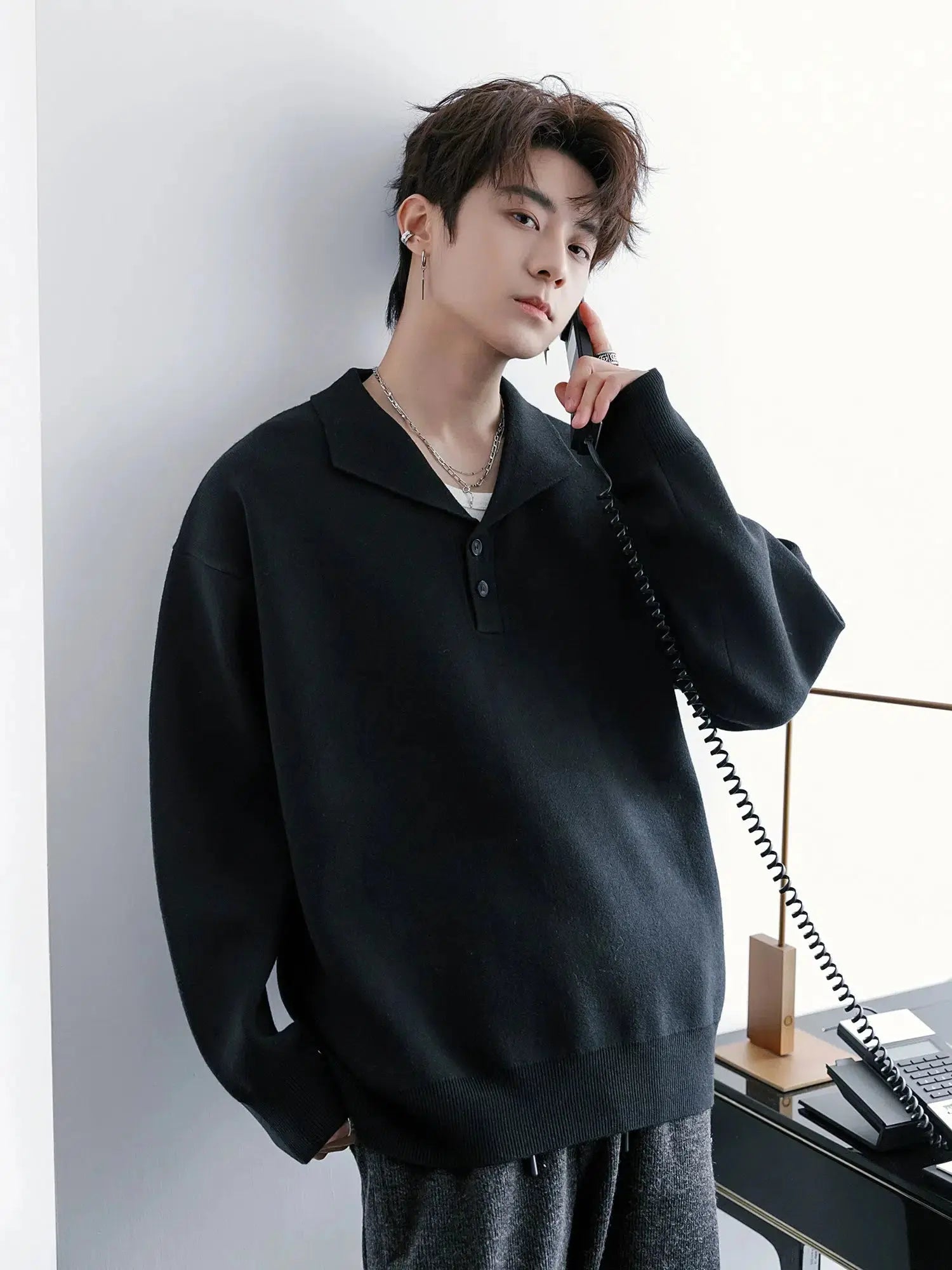 Oversized Knit Polo Shirt - Goodiefetch