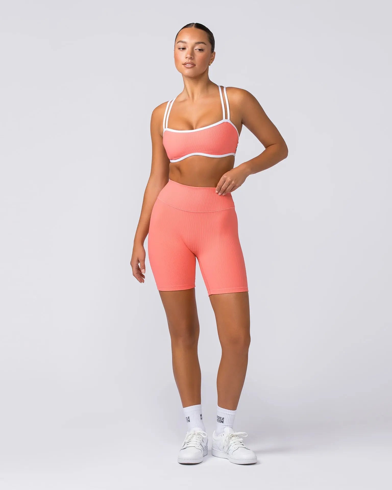 Zero Rise Rib Bike Shorts - Sunset Coral - Goodiefetch